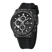 Montre chronographe à quartz pour homme, trois sous-cadrans, fenêtre de date, cadran multicouche noir, boîtier surdimensionné, bracelet en silicone, sport, moderne
