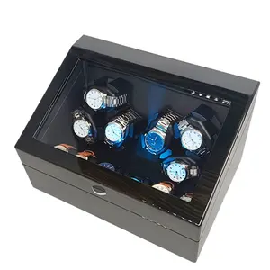 Automatische Horloge Winder Box Led Houten Horloge Rotatorkast Stille Motor Dubbele Horloge Winder 4 Slot China Fabricage