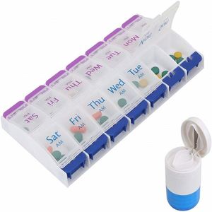 Paquete de 2 Pastilleros de 7 Días con 14 Compartimentos y Cortador de Pastillas de Plástico - Product Image 1