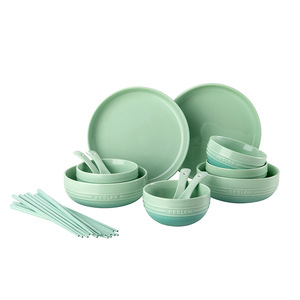 Juego de vajilla de cerámica Deslon de 20 piezas, platos redondos, tazones y cucharas en color verde menta para uso diario, regalo de inauguración de casa. - Product Image 1