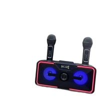 SDRD215 Microphones sans fil portables doubles, machine de karaoké avec lumière LED colorée et haut-parleur KTV pour téléphone, pour fêtes à domicile