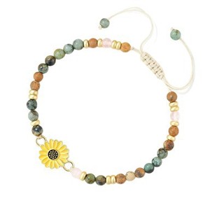 Pulsera Ajustable Unisex <span class=keywords><strong>de</strong></span> Piedra Natural Turquesa <span class=keywords><strong>de</strong></span> 4mm con Cuentas <span class=keywords><strong>de</strong></span> Corazón Dorado, Ojo Turco, Pino y Girasol Hechas a Mano - Product Image 4