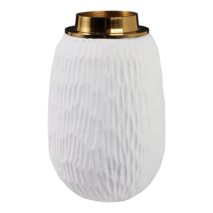 Vaso Ecomix medio con bordo in metallo bianco, vaso decorativo per fiori, per soggiorno, decorazioni per la casa, camera da letto, vaso da comodino - Product Image 1