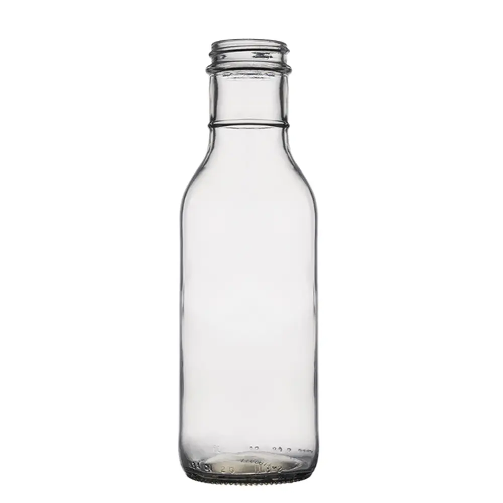 Garrafa de óleo para cozinha 375ml, embalagem de berlim, grau alimentício, transparente, redonda, anel para pescoço, molho quente, 12oz, garrafa vazia, para bebidas, líquidos