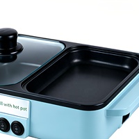 Grill électrique Yuanjian 1350W, plaque de cuisson combinée, double contrôle de température, sans fumée, antiadhésif, barbecue avec thermostat