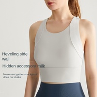 Soutien-gorge de sport et de yoga pour femme, coupe intégrée à bonnets fixes, avec logo personnalisé sur le devant, respirant, anti-choc, dos nu, idéal pour l'été et le fitness