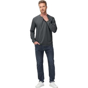 T-shirt à manches longues pour homme FOXA, col rond, 100% coton, respirant, uni - Product Image 3