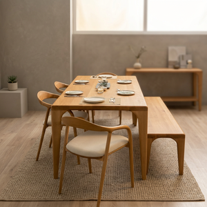 Ensemble de salle à manger moderne en bois massif, table rectangulaire, chaise et banc en bois pour la maison et l'hôtel - Product Image 3