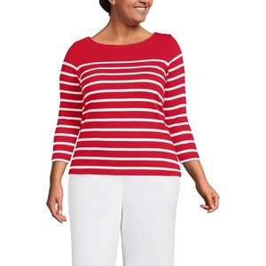 FOXA Camiseta de punto para mujer, cuello barco, a rayas rojas y blancas, informal, para uso diario, transpirable, manga 3/4 - Product Image 1