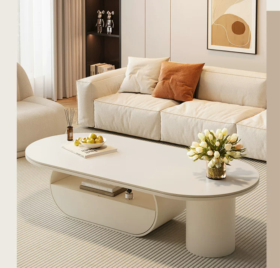 Moderne Abc Modern Oval Coffee Table Storage Drawer Open Shelf for Small Living ...