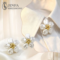 JFRB225  Penutup Kancing Bunga Kamelia Putih Imitasi Mutiara Elegan Tidak Beraturan