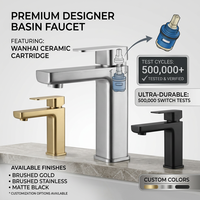 Robinet de lavabo moderne minimaliste en acier inoxydable à montage sur plan, 1 poignée, avec cartouche céramique, eau chaude/froide pour salle de bain