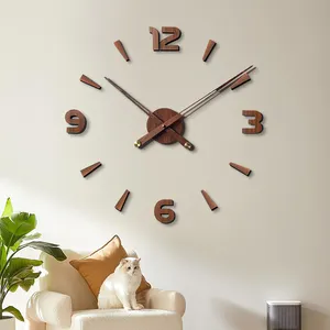 Ekstra büyük 3D ahşap numarası duvar saati DIY çerçevesiz Modern ev dekorasyon için Minimalist saat özel üretici