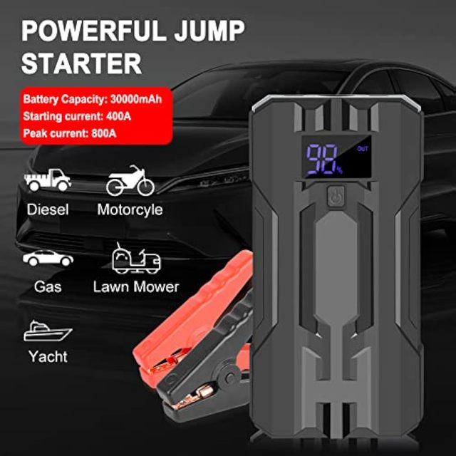 12V 10000mAh Portable Car Jump Starter High-Power 45W Total Output 2000A Truck Jump Starter Motorcycles Emergency Starting Aid