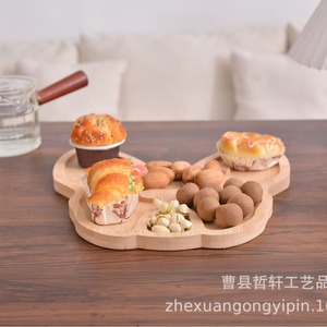 Bamboo Divided <b>Tray</b> Dog Shape Wooden <b>Snack</b> Plate For Afternoon Tea Solid Wood Carved Dessert <b>Tray</b> Cartoon Pattern 30x29.5cm - Product Image 2