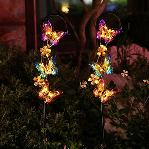 Lampes solaires papillon pour jardin, décoration extérieure, lampes à piquet en métal coloré avec crochet de berger, étanches IP44, certifiées CE RoHS - Product Image 2