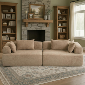 Sofá Modular Seccional Moderno International Square, Duradero, en Tela Bouclé Color Camel, con Compresión al Vacío, Muebles para Villa, Muestra Gratis - Product Image 6