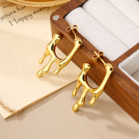 Pendientes Hipoalergénicos de Acero Inoxidable con Baño de Oro de 18K, Resistentes al Deslustre, Diseño de Goteo de Líquido, Aros Abiertos Redondos