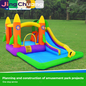 Castillo Inflable Infantil, Trampolín con Forma de Cohete, Rocódromo, Tobogán Acuático para Exteriores, Castillo de Juegos Interior - Product Image 1