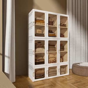 Armoire de rangement modulable 4-15 cubes en plastique pliable avec <span class=keywords><strong>tringle</strong></span> de suspension pour salon - Product Image 5
