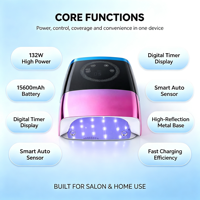 Lampe à LED intelligente 132W pour ongles, lampe UV sans fil à piles pour le séchage du gel, avec minuterie, mémoire et faible bruit, pour salon et usage domestique