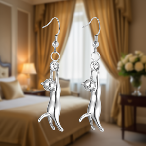 Aretes Colgantes con Forma de Gato, Plata 925 con Baño de Rodio, Cristal y Diamantes de Imitación, para Uso Diario, Diseño Animal, para Mujer - Product Image 2