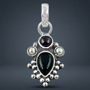 Pendentif en argent sensationnel avec perles d'onyx noir Pierres précieuses de tourmaline Pendentifs et breloques en perles élégantes - Product Image 1