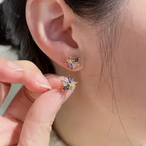 Dylam Flower Earrings Silver Sterling Stud Earring Opal Hawaiian Plumeria Earings Korean Female Fashion Wild Asymmetric Daisy