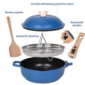 Dishwasher and Oven Safe, Removable Wood Handle, Die Casting Aluminum Alloy Cookware with Lid - Product Image 5