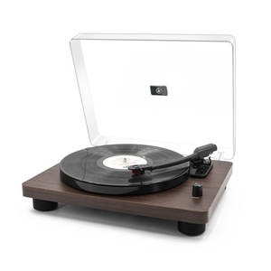 Tourne-disque <span class=keywords><strong>à</strong></span> 3 vitesses avec Bluetooth, finition bois, avec couvercle anti-poussière, lecteur de disques vintage avec haut-parleurs stéréo intégrés pour la maison - Product Image 4