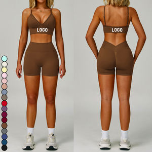 TZ7790 Soutien-gorge de yoga à col en V, leggings de yoga à taille en V avec fronces, vestes de sport pour femmes, vêtements de sport, vêtements de gym, ensembles de yoga sans couture pour femmes - Product Image 3