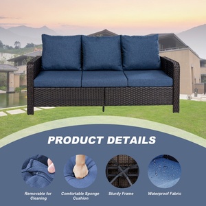 Divano <span class=keywords><strong>da</strong></span> Esterno Modulare a 3 Posti in Rattan PE Resistente alle Intemperie con Cuscini Impermeabili per Conversazione all'Aperto - Product Image 3
