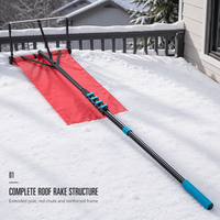 Râteau à neige robuste en alliage d'aluminium avec manche télescopique réglable et lame en tissu nylon pour le nettoyage des toits, des abris et des panneaux solaires