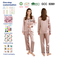 Set Piyama Satin Mewah untuk Wanita Lengan Panjang Celana Panjang Kancing Depan Set Pakaian Tidur Wanita Bahan Sutra Lembut Set Piyama untuk di Rumah