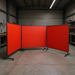 Cortina de Vinilo Roja de 6 x 8 Pies y 3 Paneles con 12 Ruedas Giratorias para Talleres Móviles - Product Image 2