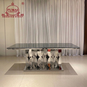 Table de salle à manger d'hôtel FUMAI en acier inoxydable moderne avec plateau en verre trempé, design contemporain pour les événements de mariage - Product Image 3
