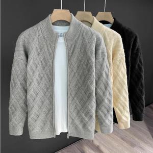 Cárdigan Coreano Informal de Color Sólido para <span class=keywords><strong>Hombre</strong></span>, Suéter de Moda Otoño Invierno con Estilo de Cuadrícula Cruzada, Abrigo de Lana Tejida para <span class=keywords><strong>Hombre</strong></span> - Product Image 5
