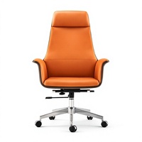 Chaise de bureau de direction haut de gamme en PVC avec structure en bois, design ergonomique, base 5 étoiles, vérin à gaz - Style moderne et minimaliste
