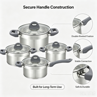 Ensemble de casseroles en acier inoxydable écologique, avec couvercles en verre et poignées en silicone, compatible induction et gaz, passe au lave-vaisselle