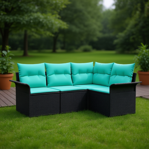 Black Poly Rattan Garden <b>Sofa</b> <b>Set</b> With Storage Outdoor Furniture Contemporary Design High-Density Foam Cushions - Product Image 2