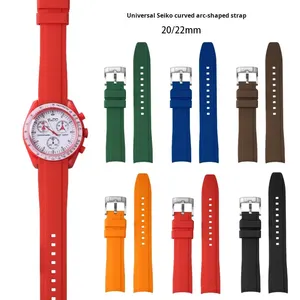 Factory Wholesale Stainless Steel Buckle Silicone Watch <b>Strap</b> for 20mm 22mm Curved End Sport Waterproof Pin Buckle - Product Image 4