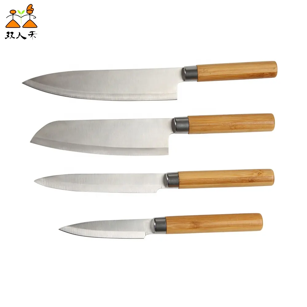 Bộ Tay Cầm Bằng Tre Thiết Kế Công Thái Học-Thép Không Gỉ Mono, Đầu Bếp Và Dao Santoku, Dao Bếp Tiện Ích Và Gọt