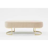 Moderne Ovale Eingangsbank aus Rosa Samt mit Plissee und Goldenen Metallbeinen als Hocker