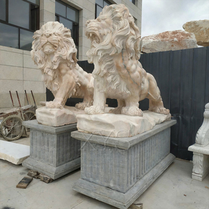 Decoración de Entrada para Exteriores, Estatua de León de Mármol Tallada a Mano de Tamaño Real, Escultura de Animal de Piedra Blanca Grande, Diseño Europeo, Duradera - Product Image 1
