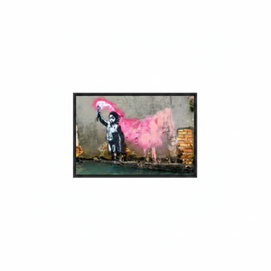 Printed Canvas: Banksy Migrant Child Graffiti Art, Elegant Home Decor,<b>BLACK</b> <b>FRAMED</b> CANVAS - Product Image 2