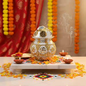 Antique Traditional Style Kalash Coin Gold Plated Resin <b>Temple</b> Pooja Festival Celebration Religious Gift <b>Home</b> Decoration - Product Image 2