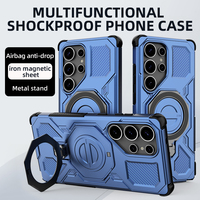 Coque arrière pour Samsung S25 Ultra, PC + TPU, support 360°, charge sans fil, compatible S25 Plus, S25 Edge, S25 FE