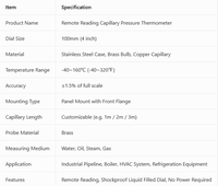 Pressure Capillary Thermometer Stainless Steel -40~320 Liquid Filled Remote Reading Industrial Pipeline OEM/ODM