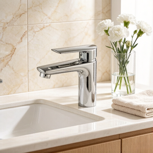 Robinet de lavabo en alliage de zinc à poignée unique avec design à trou unique, robinet mélangeur chaud et froid pour salle de bain avec noyau en céramique - Product Image 2