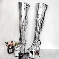 Mode Talons Fille Plate-Forme Stripper Chaussures Femme 20cm Pole Dance Bottes Au-dessus du genou Bottes Longues pour Femmes avec Talons